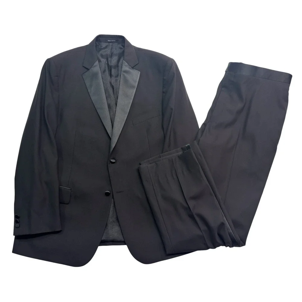 Pronto Uomo 48R 43x33 Black Tuxedo 2pc Pant Suit Wool Formal Evening Dinner Tux